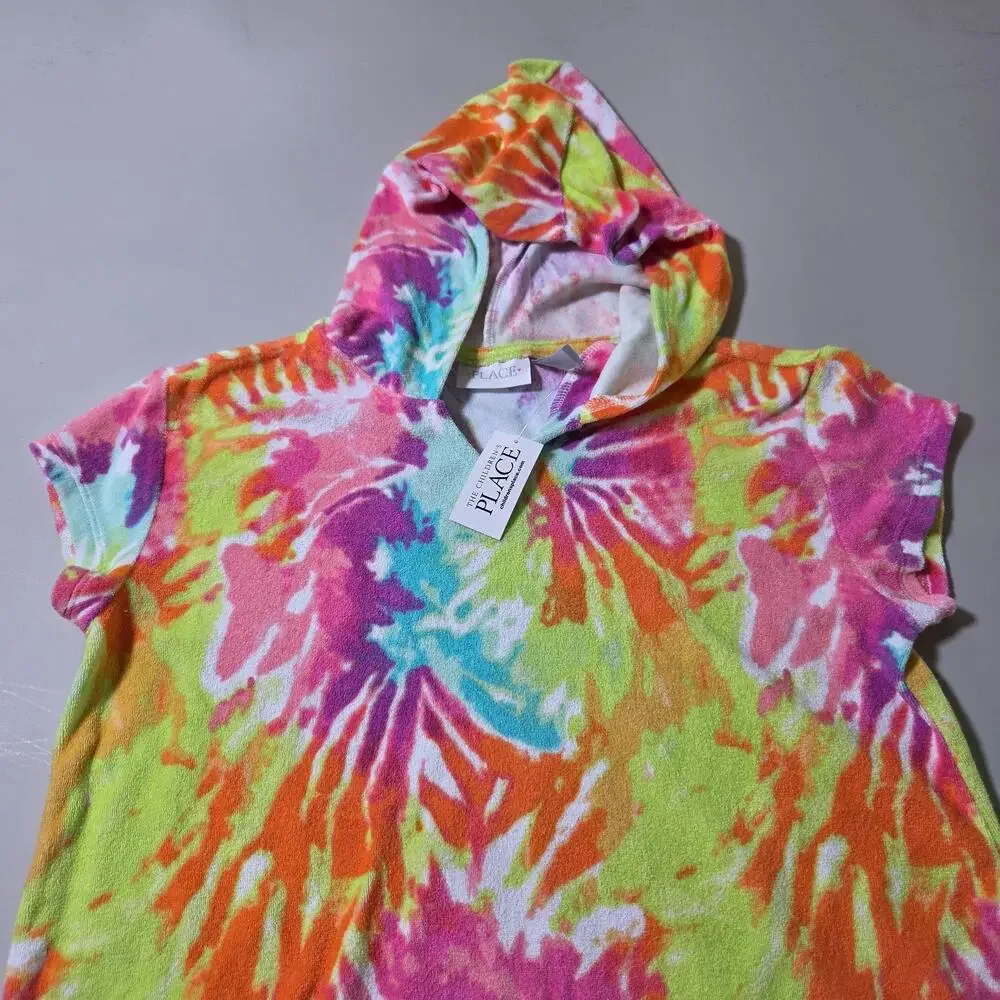 The Childrens Place Cover Up Girls 14 Multicolor Tie Dye Hooded Beach Terry